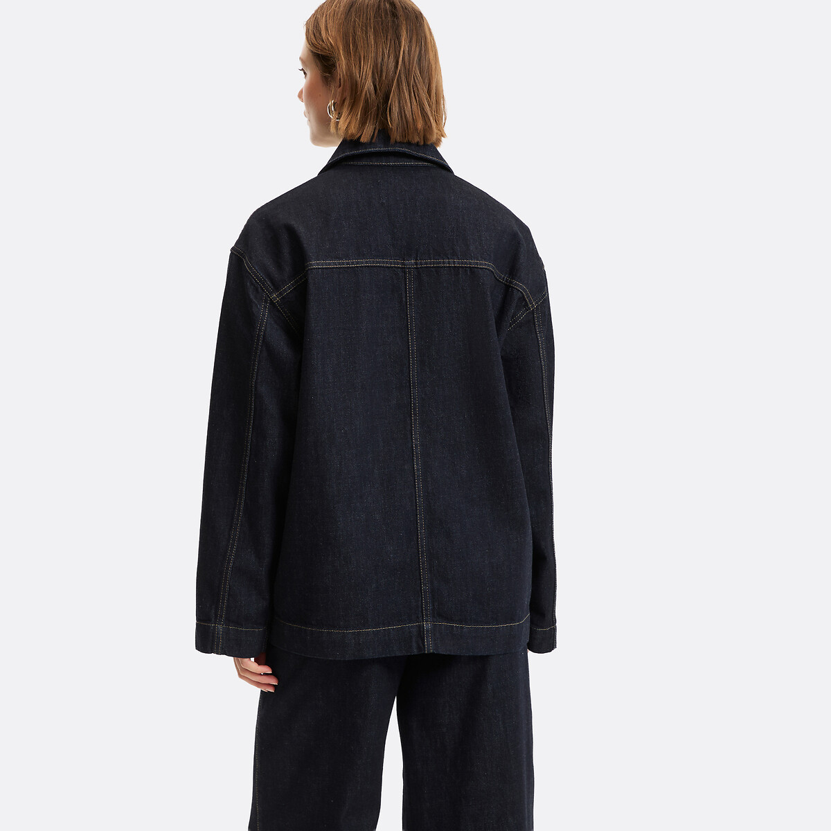 Lange, gerade geschnittene Jacke im Worker-Stil aus Denim dark blue, LA REDOUTE COLLECTIONS
