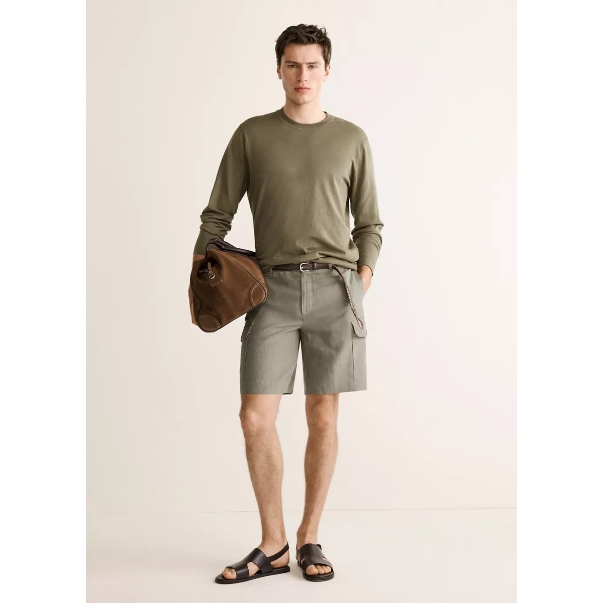 Pull-over maille fine coton kaki, MANGO MAN