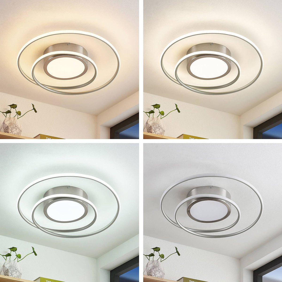 Plafonnier en aluminium moderneLED, Bovia aspect nickel satiné, LINDBY
