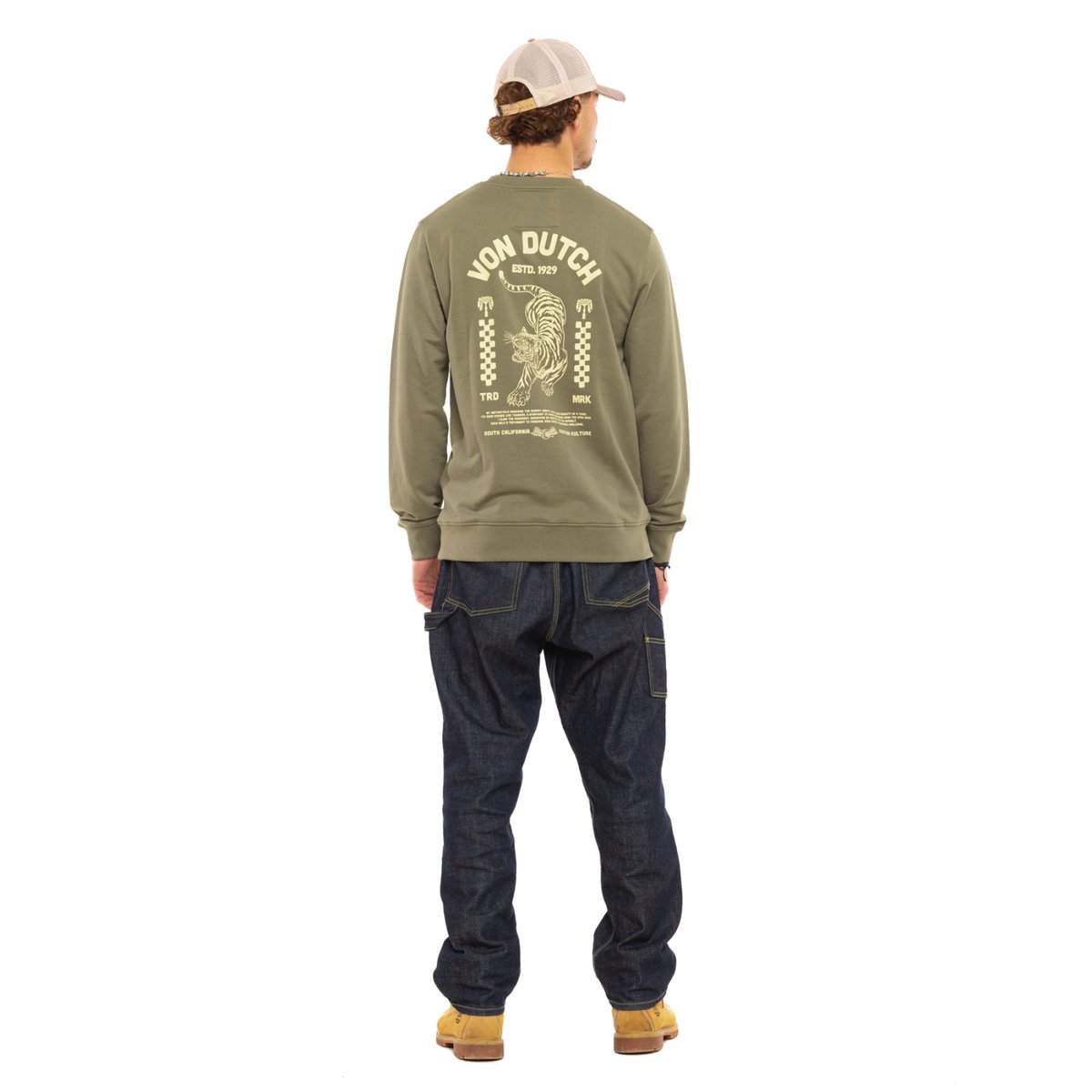 Sweatshirt crewneck CURVE kaki/beige, VON DUTCH