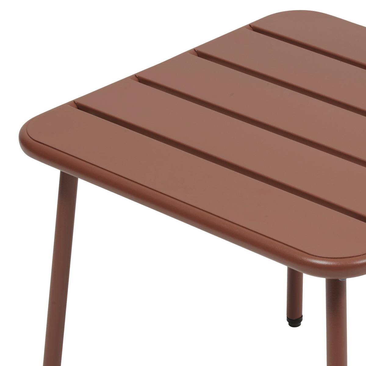 Table basse de jardin carrée en acier pieds ajustables PHUKET marron acajou, HESPERIDE