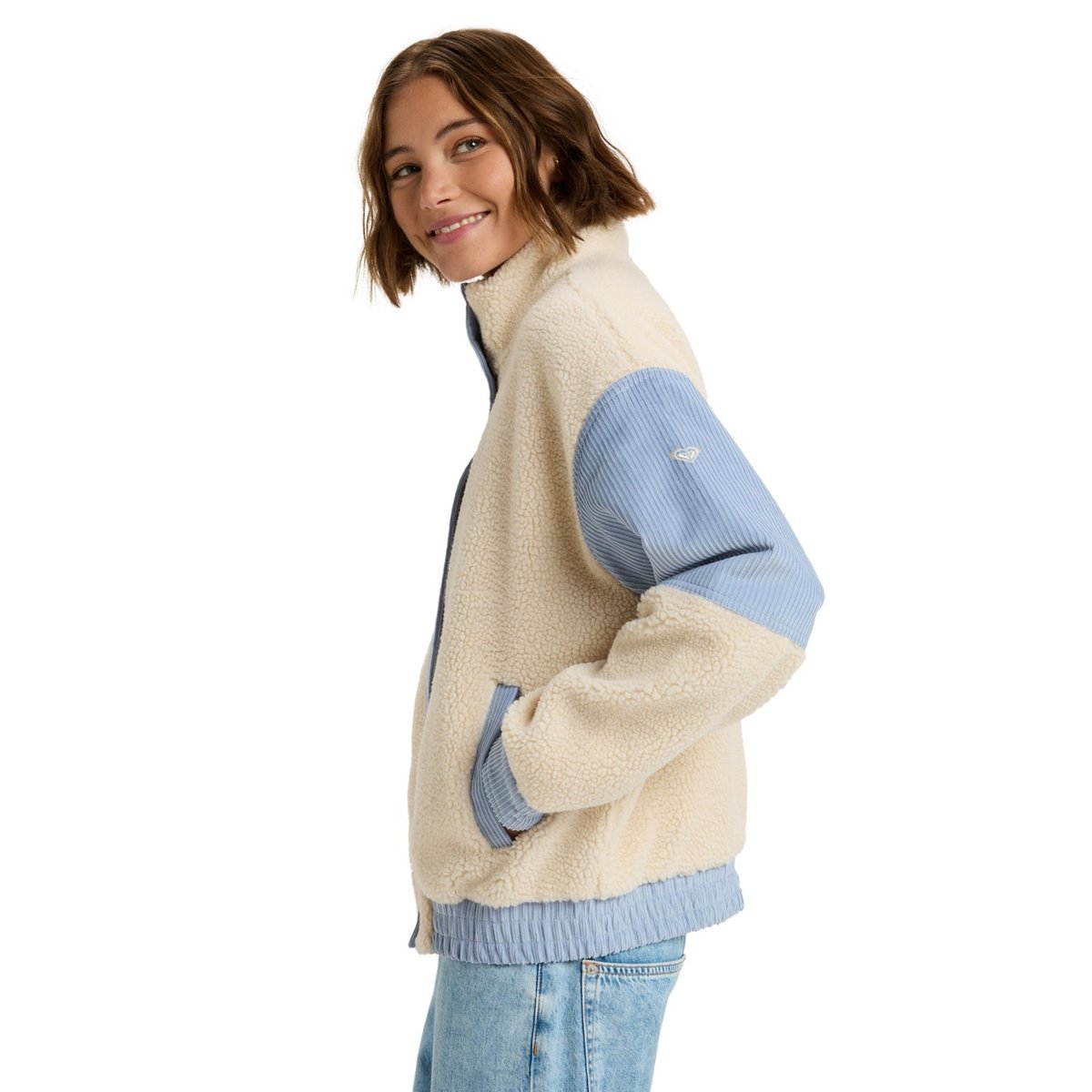 Veste oversize en sherpa avec bloc de velours côtelé WRAP IT UP CORD. beige tapioca, ROXY
