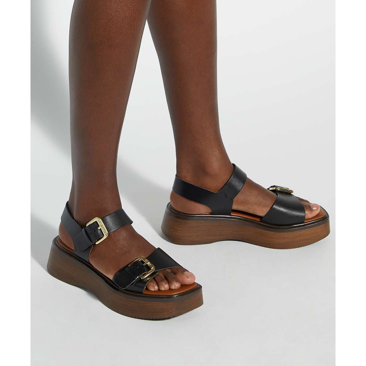Sandales à plateformes et doubles brides - LUNO black-leather, DUNE LONDON