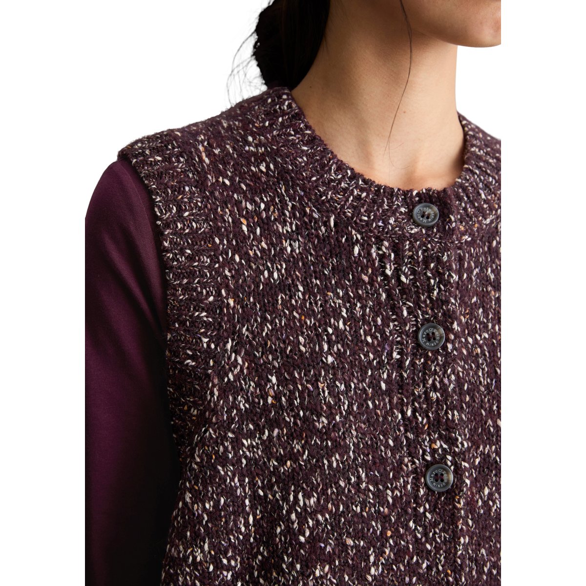 Cardigan sans manches en tweed, coupe classique en mélange de coton et de laine vierge rouge, MARC O’POLO DENIM