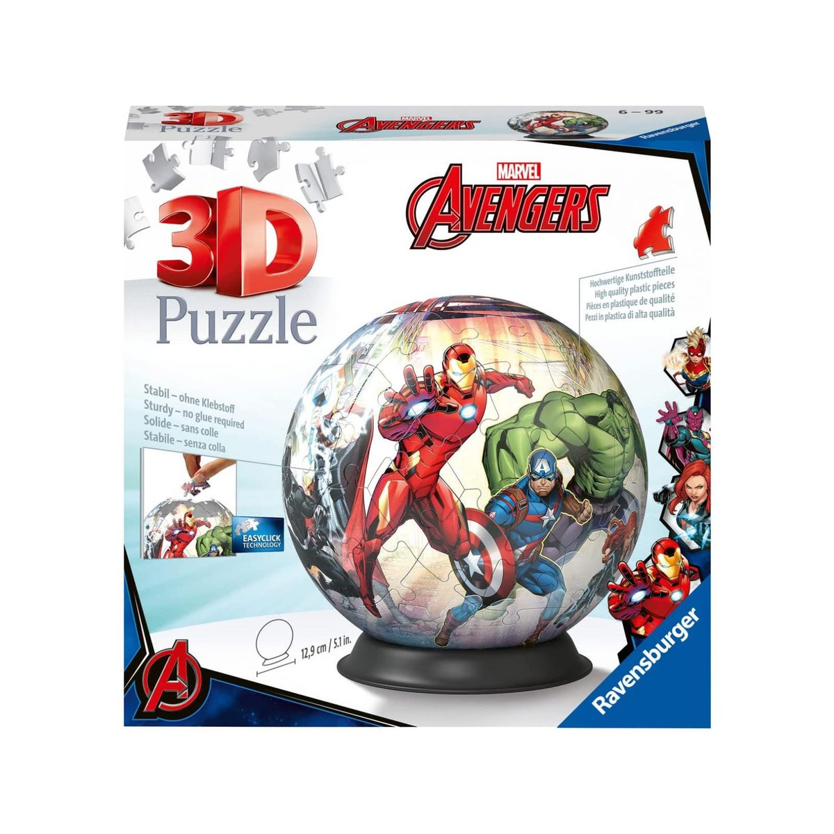 Puzzle 3D Ball 72 pièces - Marvel Avengers couleur unique, RAVENSBURGER