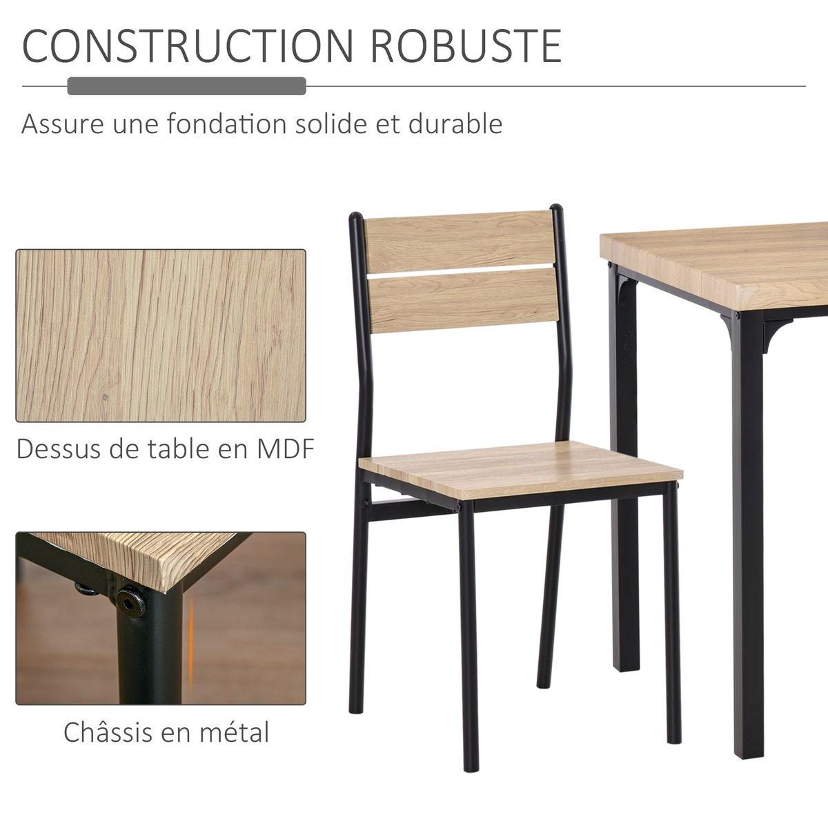Ensemble de table à manger MDF Noir, Bois de noir, bois clair, HOMCOM