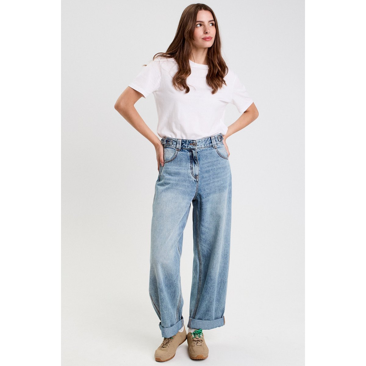 Jean barrel long en coton denim double stone, CACHE CACHE