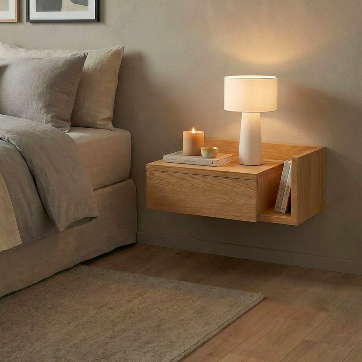 Table de chevet murale réversible en bois- KAMICHI bois clair, DRAWER
