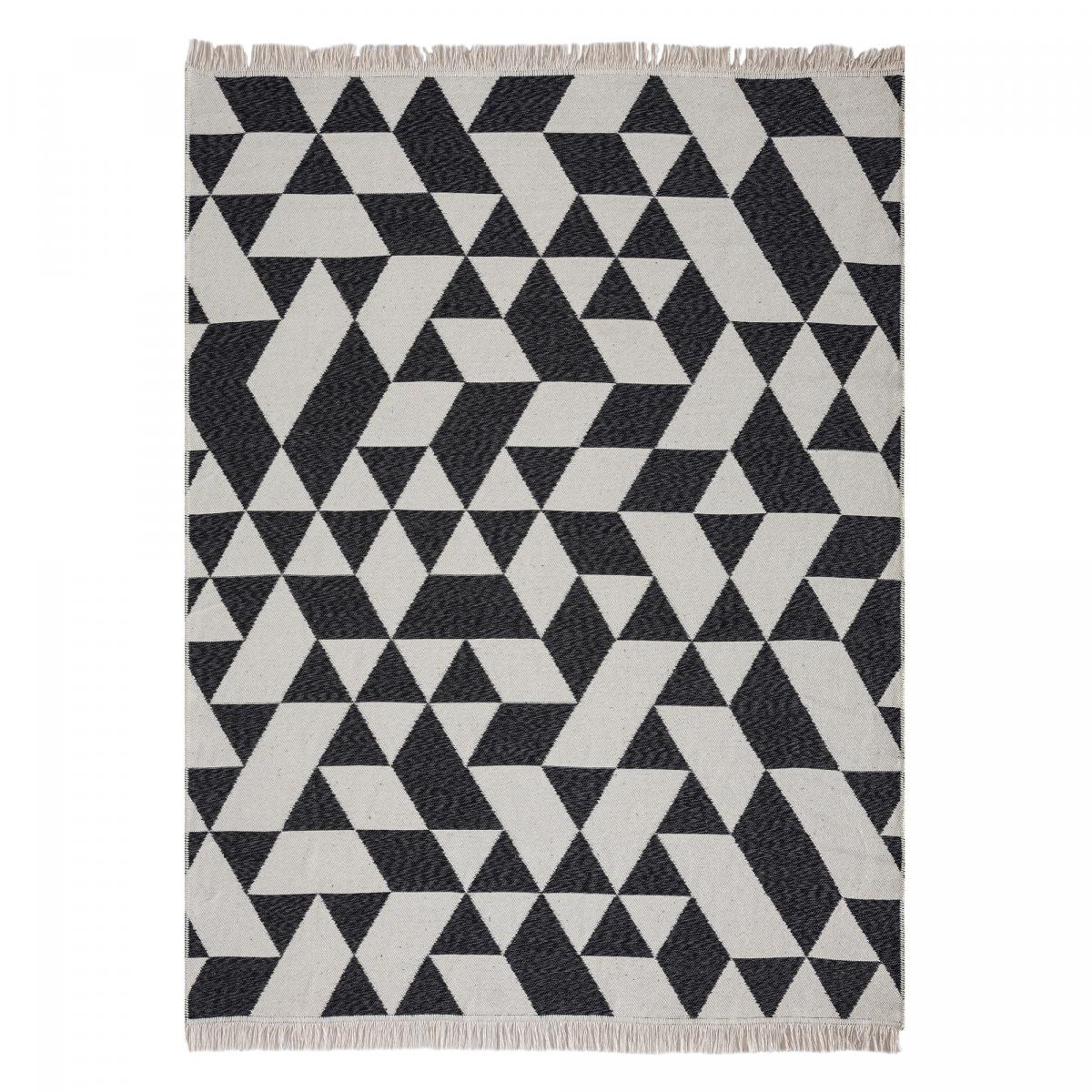 Tapis kilim reversible en coton motif géométrique BI écru, noir, UN AMOUR DE TAPIS