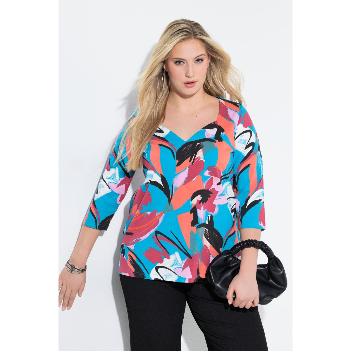 T-shirt imprimé abstrait aqua turquoise, ULLA POPKEN