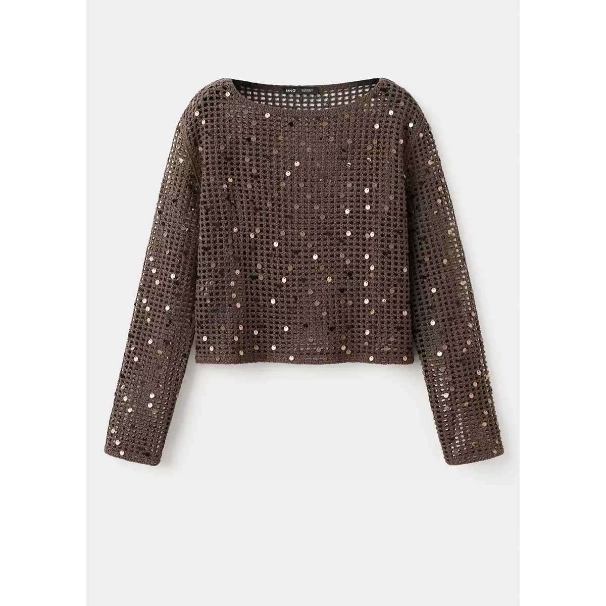 Pull en crochet à sequins chocolat, MANGO