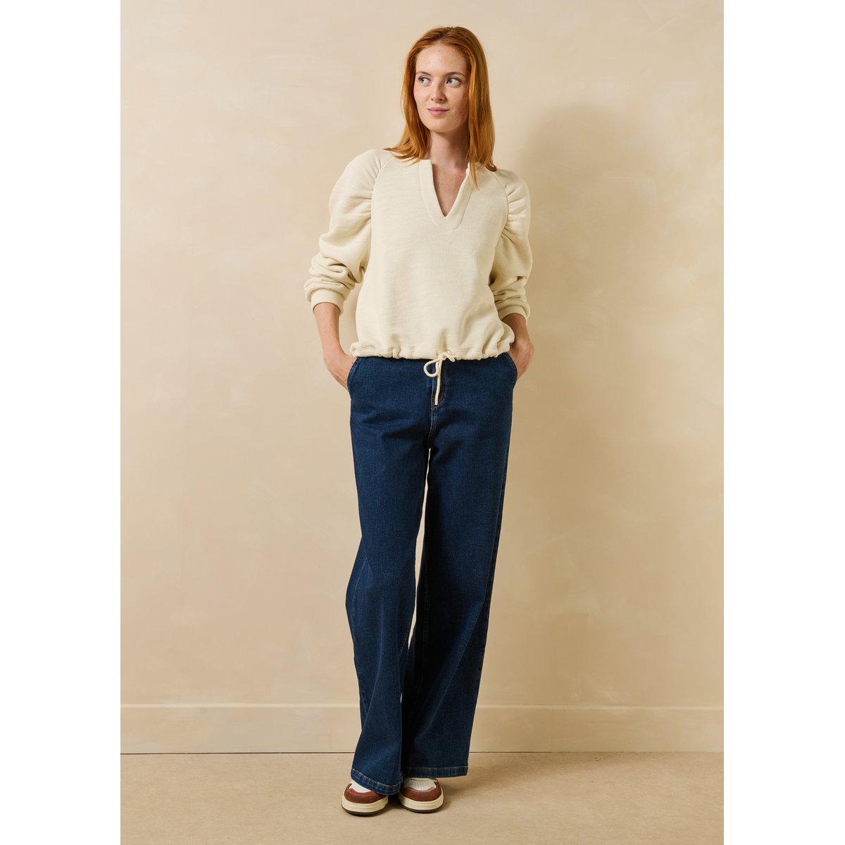 Sweatshirt manches longues en coton biologique ecru, LA FEE MARABOUTEE