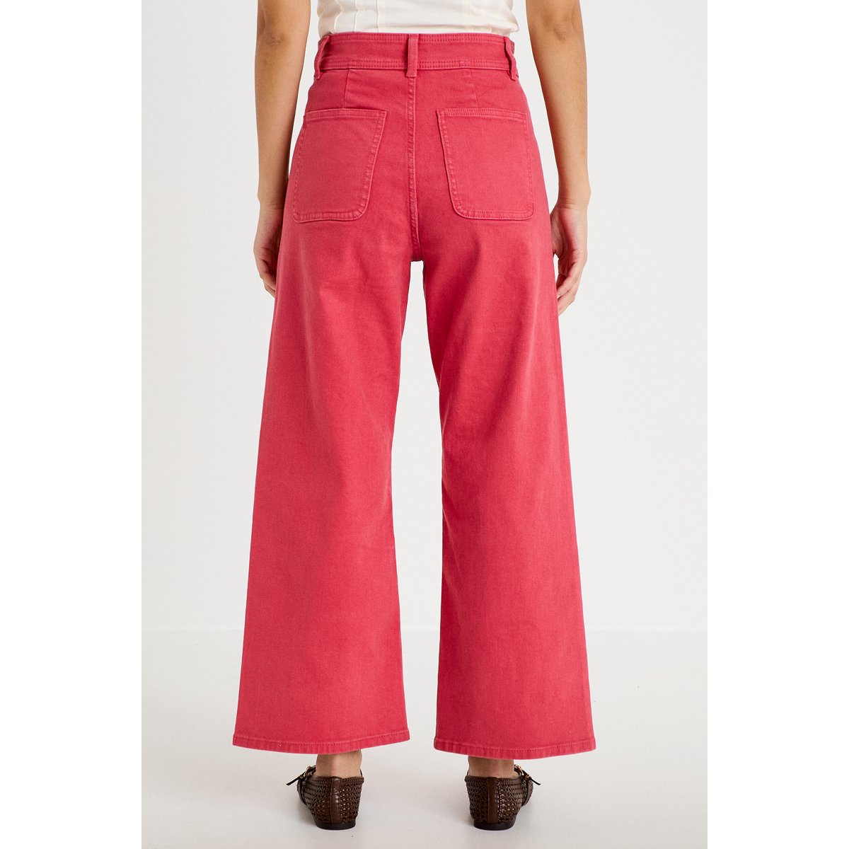 Jean wide leg cropped taille haute rose framboise, CACHE CACHE
