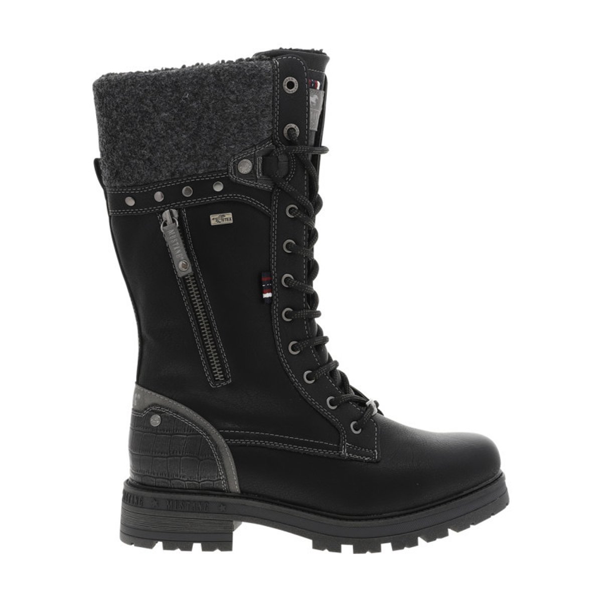 Bottes noires à talon décroché bas ornées d'une fermeture éclair décorative noires, MUSTANG