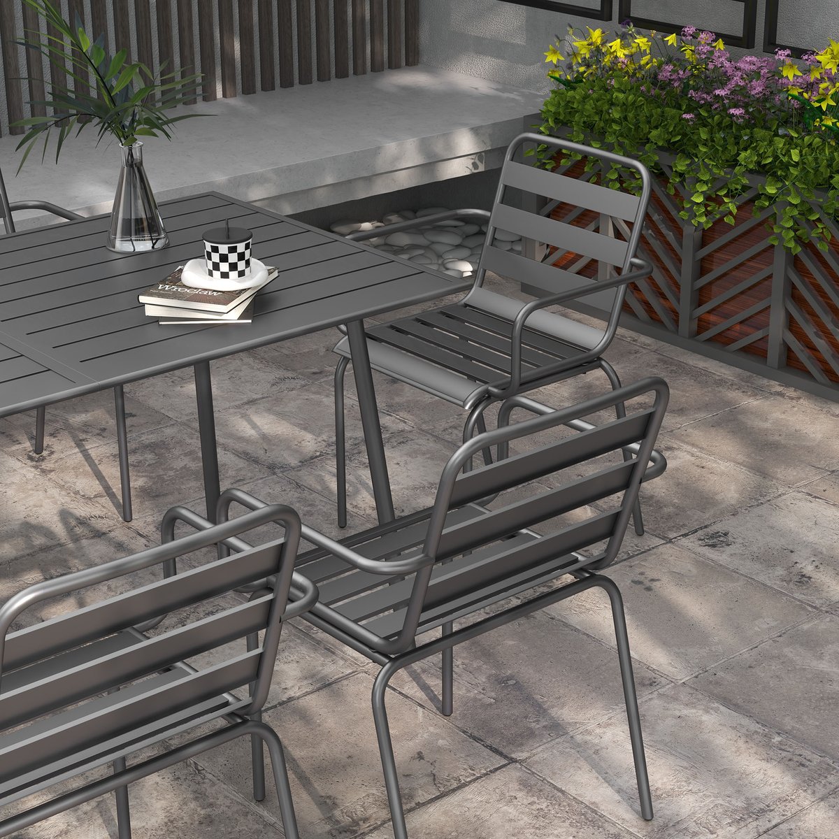 Ensemble de salon de jardin Acier Rouge gris, OUTSUNNY
