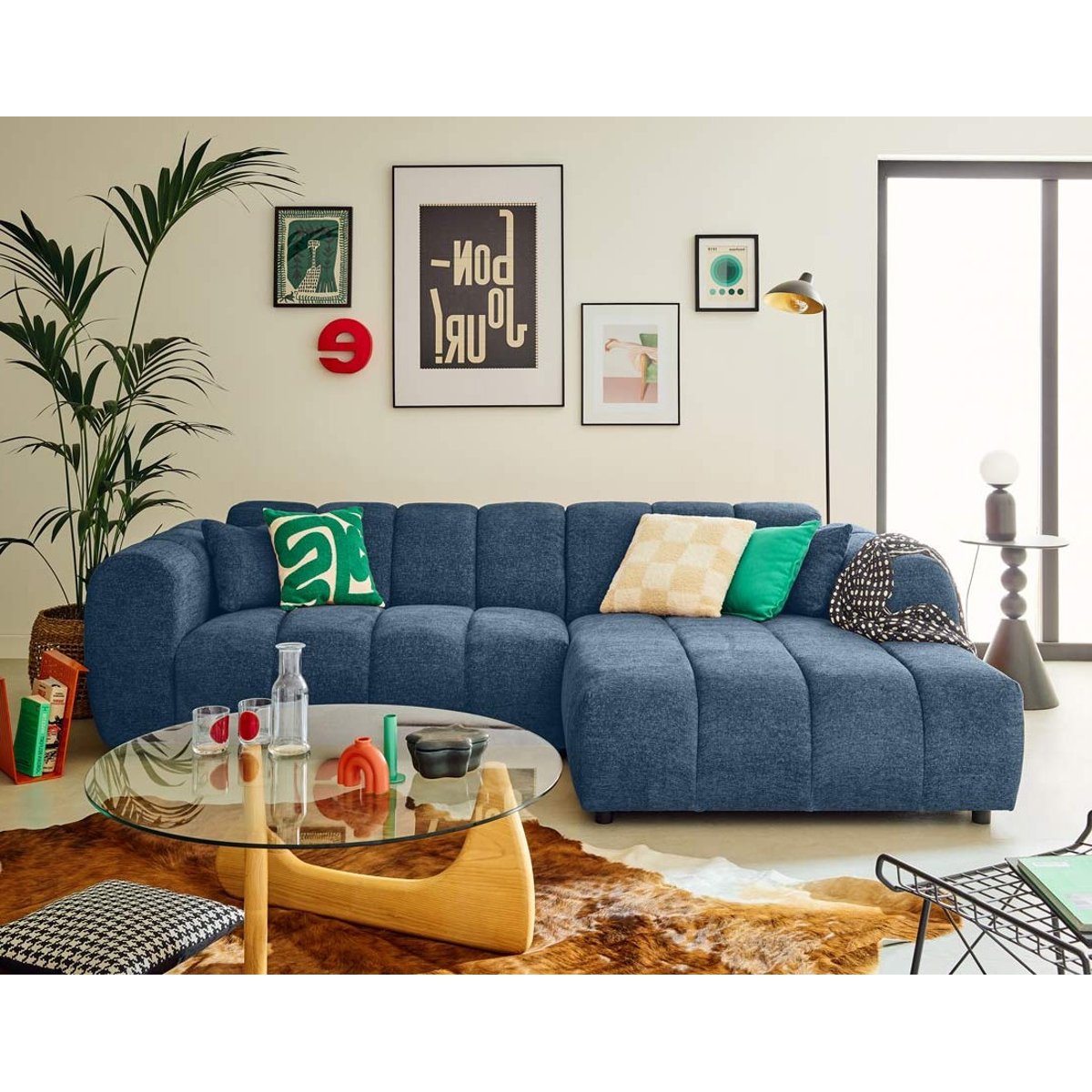 Canapé d'Angle droit 4 places - CURTIS bleu, BEST MOBILIER