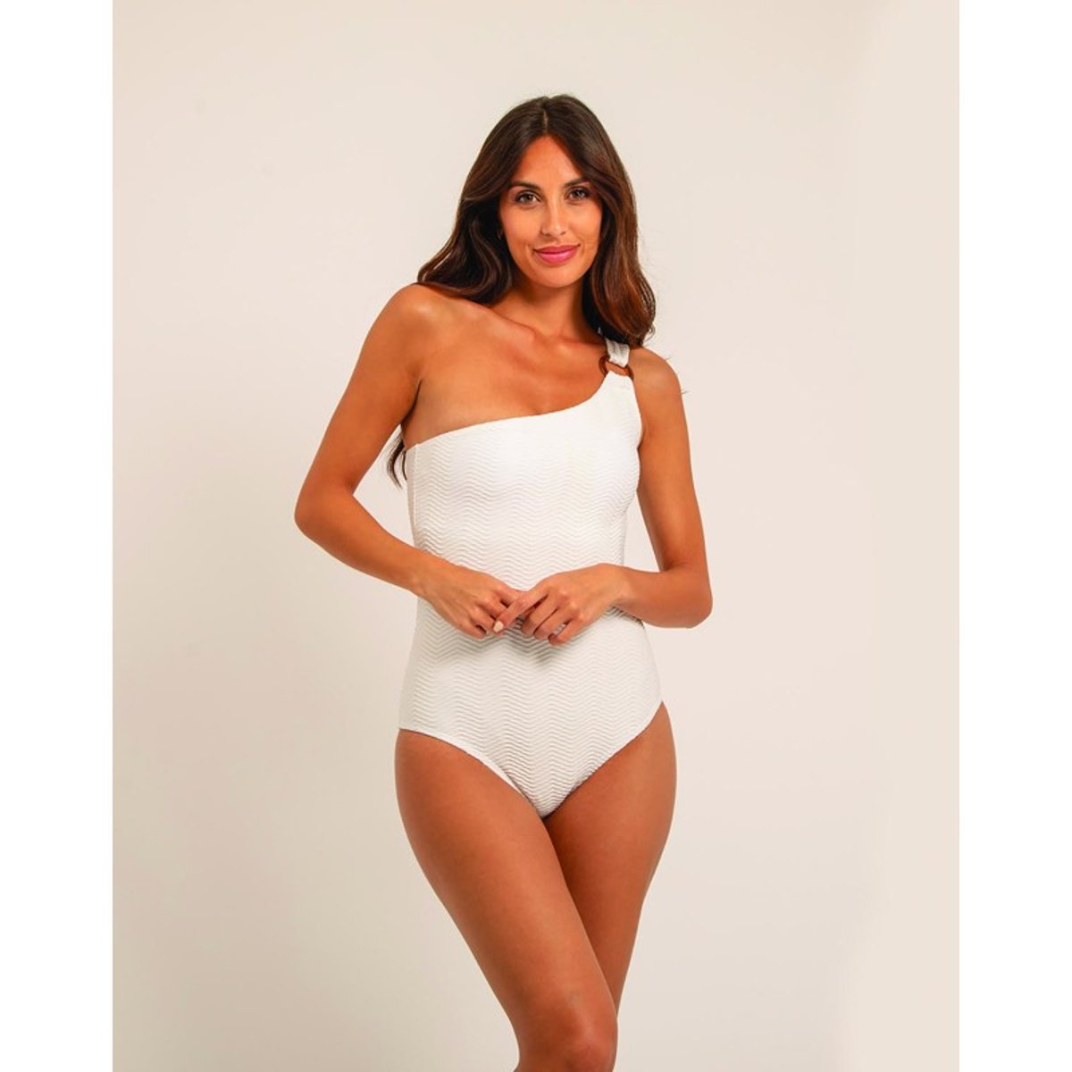 Maillot 1 Pièce Col Asymétrique Gemma blanc, DONA LISA