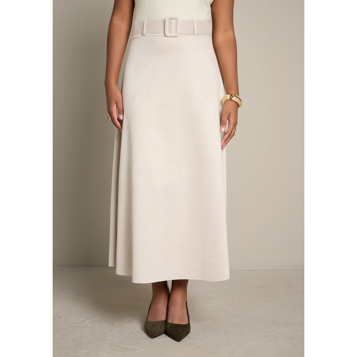 Jupe longue évasée lt beige, LOLALIZA