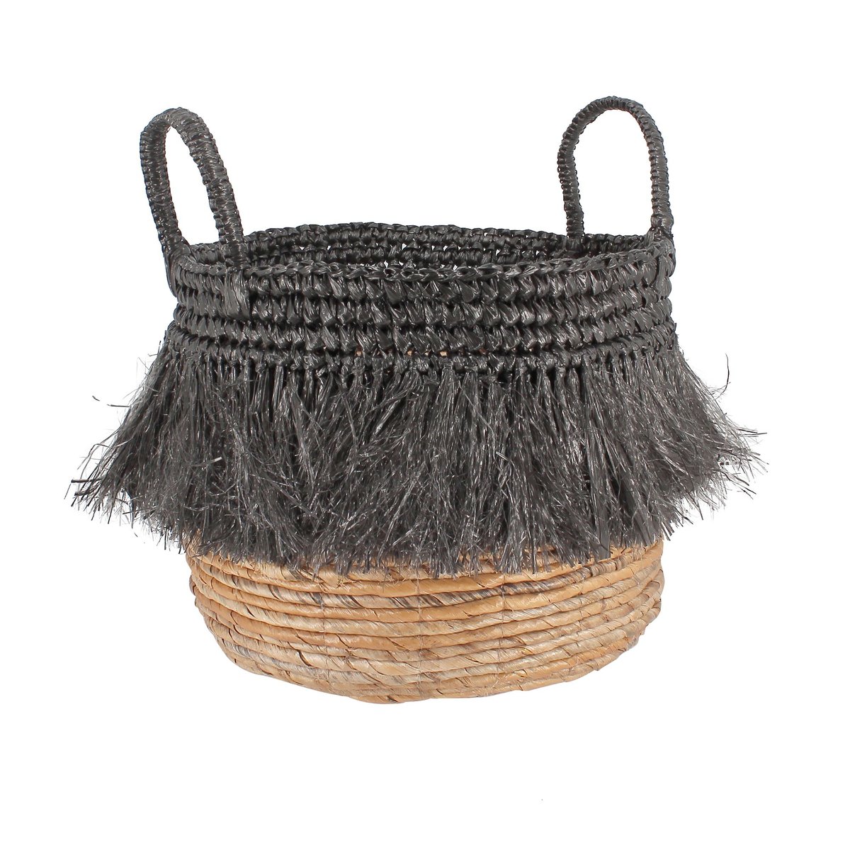 Panier en abaca avec franges, ZALO noir, NOW'S HOME