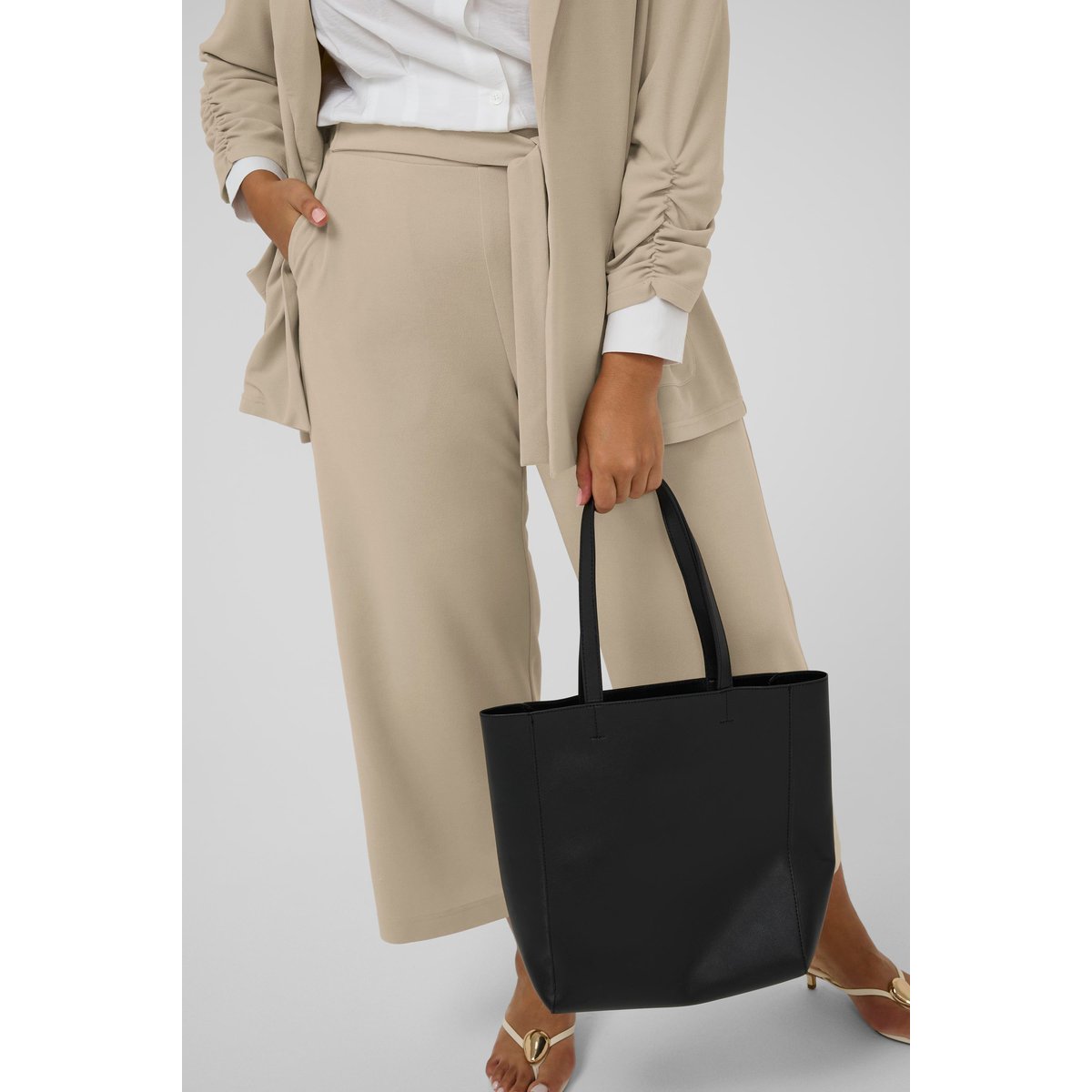 Pantalon casual beige feather gray, KAFFE CURVE