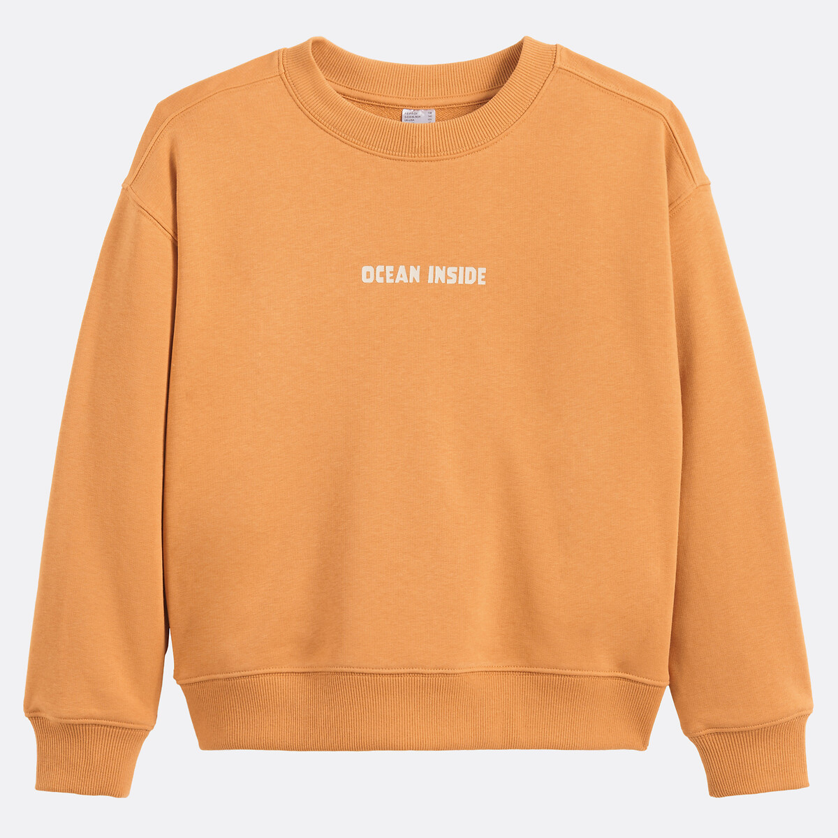 Sweat col rond, en molleton, message devant et motif au dos orange, LA REDOUTE COLLECTIONS