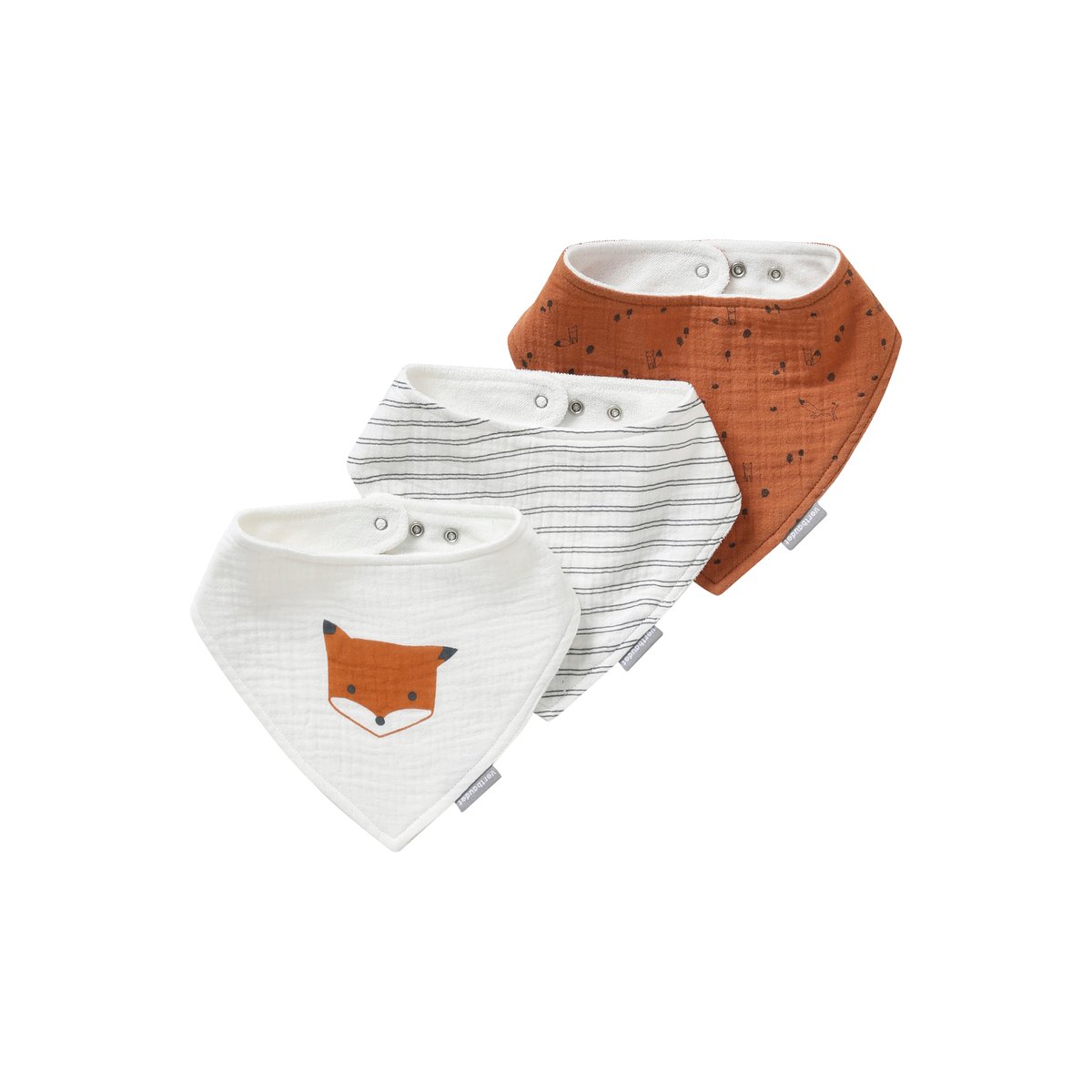 Lot de 3 bavoirs bandanas en gaze de coton lot renard, VERTBAUDET