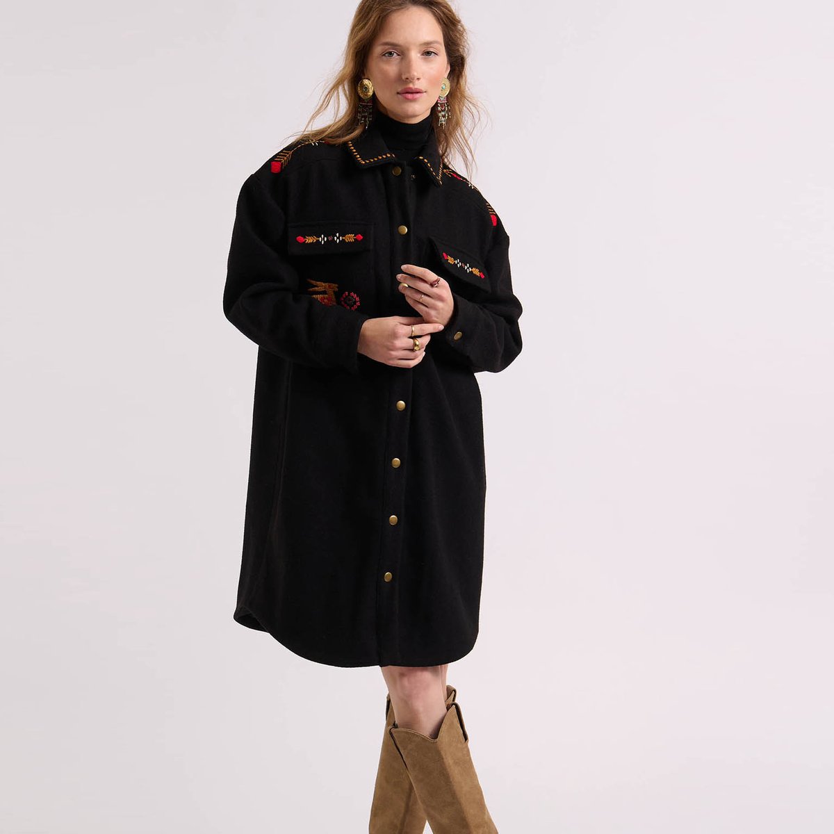 Manteau à motifs et perles aztèques ANGELE noir, WILD
