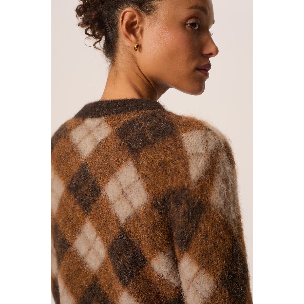 Karierter Pullover, Rundhalsausschnitt, COME braun, DES PETITS HAUTS