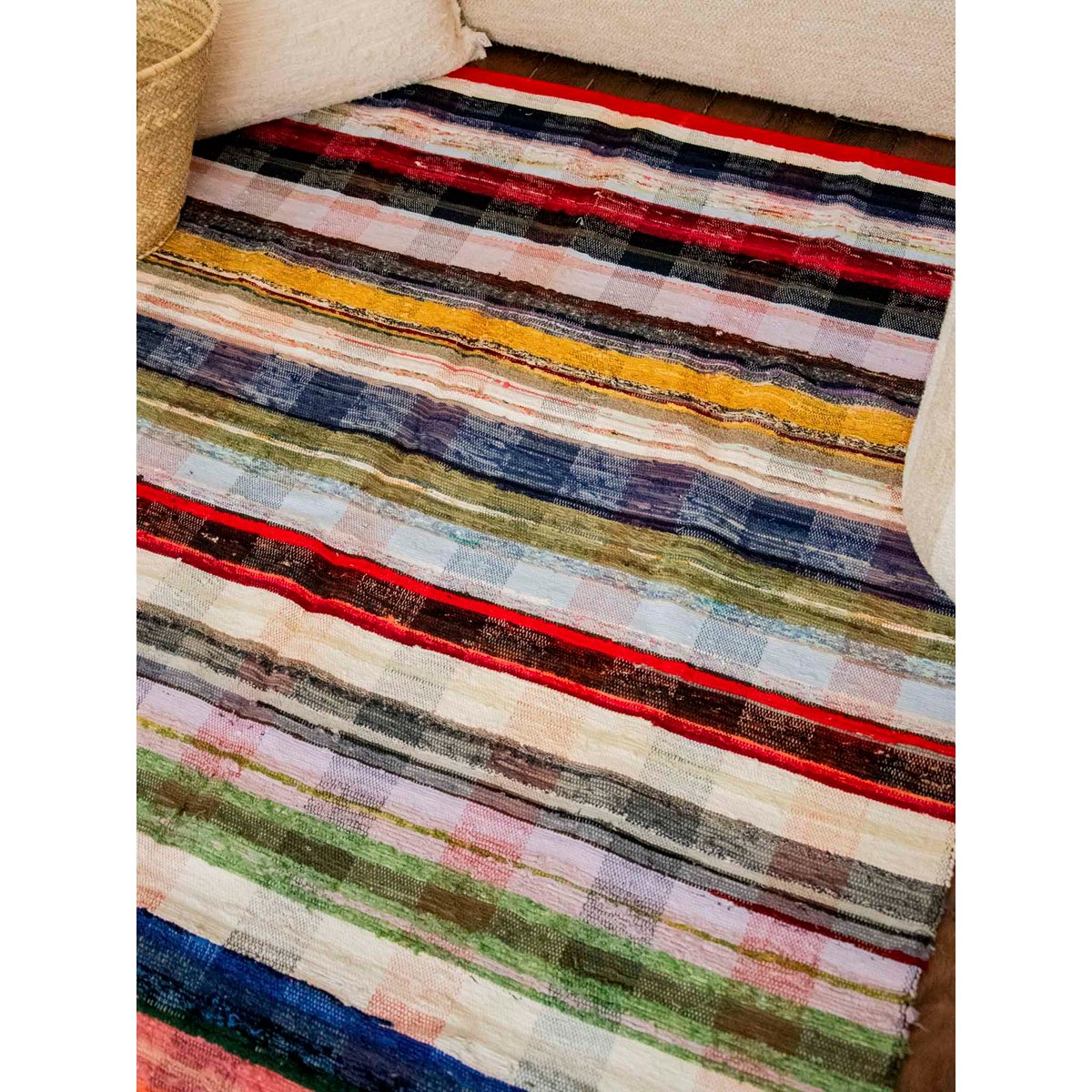Tapis artisanal rayé Olivier N°122 - Bon état multicolore, DEBONGOUT