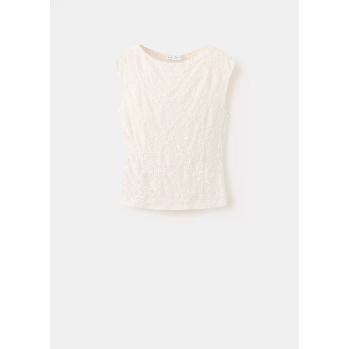 T-shirt dentelle à col bateau blanc cassé, MANGO
