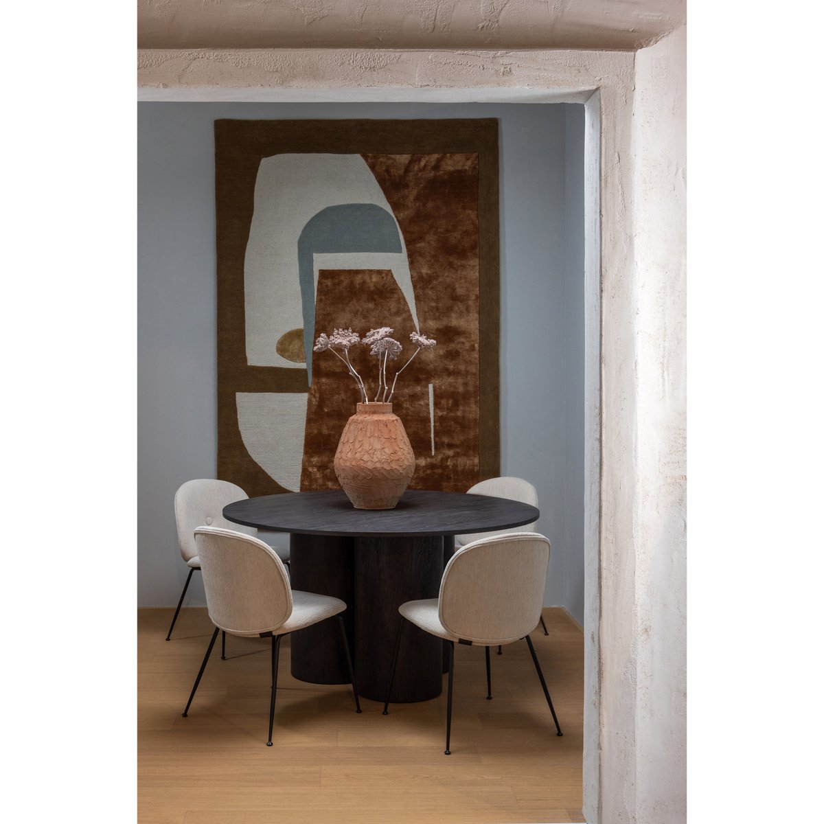 Table à manger rond en mdf 5 couverts OONA marron foncé, WOOOD
