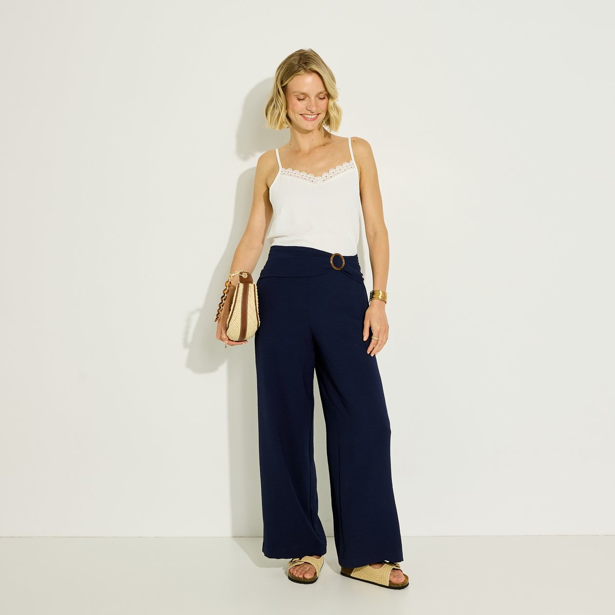 Pantalon fluide drapé bleu marine, GRAIN DE MALICE