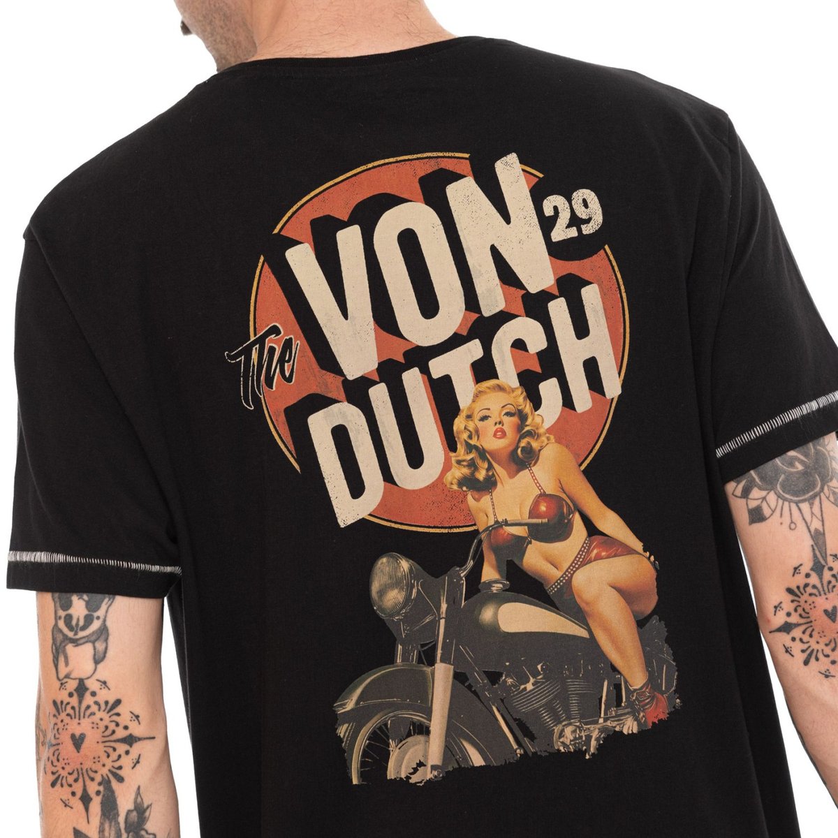 Tee shirt coton B*TCH noir/beige/orange, VON DUTCH