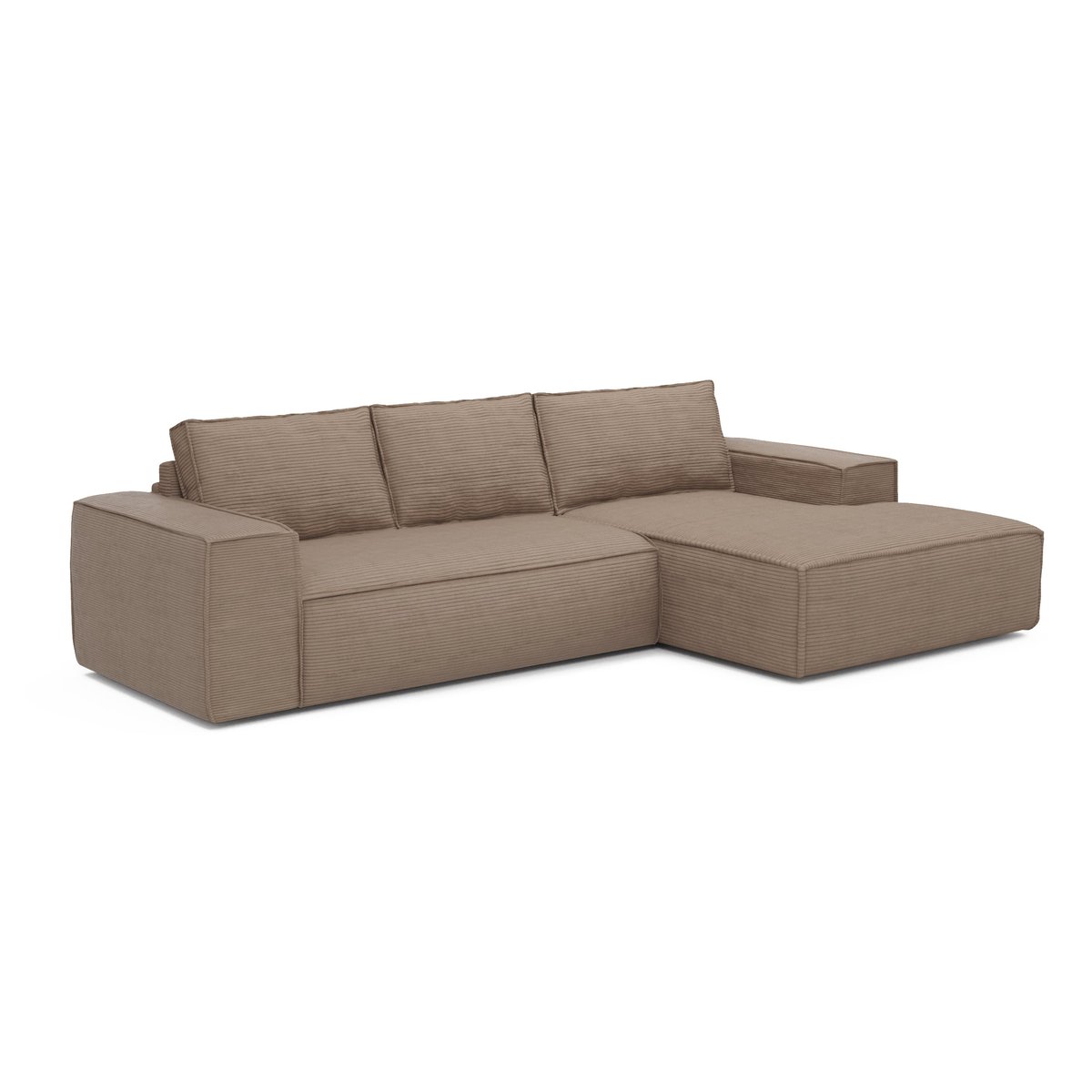 Canapé convertible angle droit 5 places en velours côtelé JOAN taupe, SIA HOME