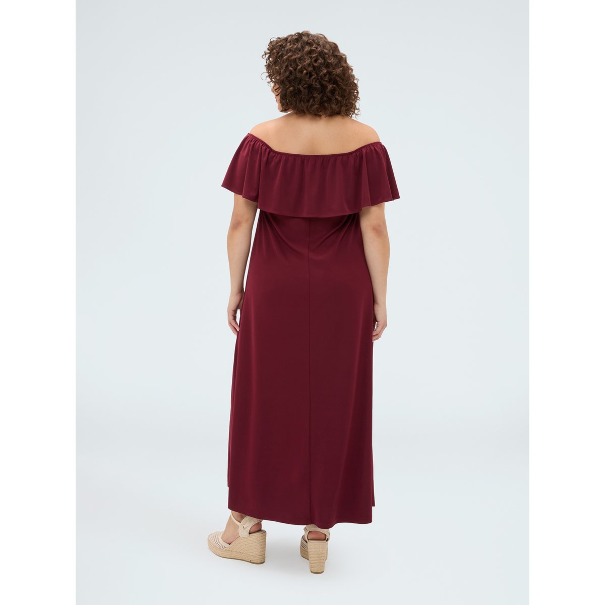 Robe longue Chill à épaules dénudées avec volants burgundy, FIORELLA RUBINO