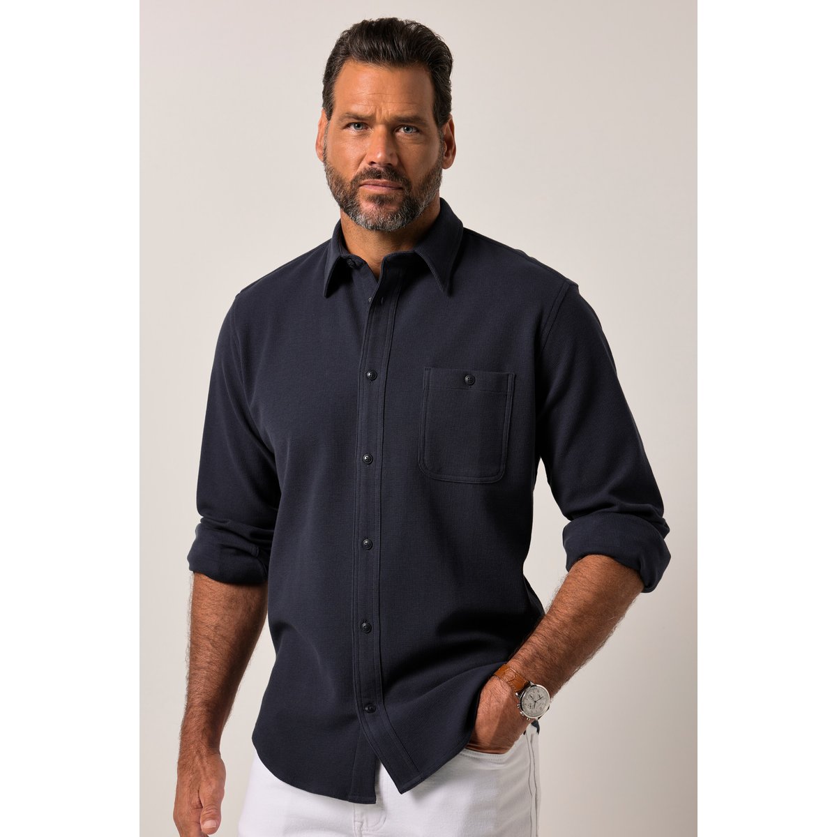 Chemise en piqué bleu marine, JP1880