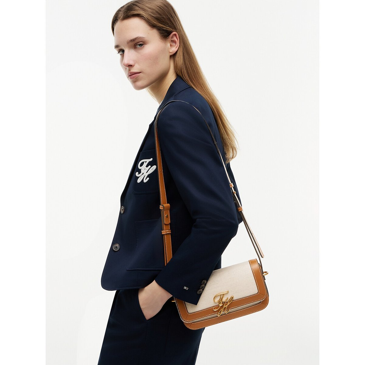 Sac en toile et cuir, CROSSOVER CANVAS cognac, TOMMY HILFIGER
