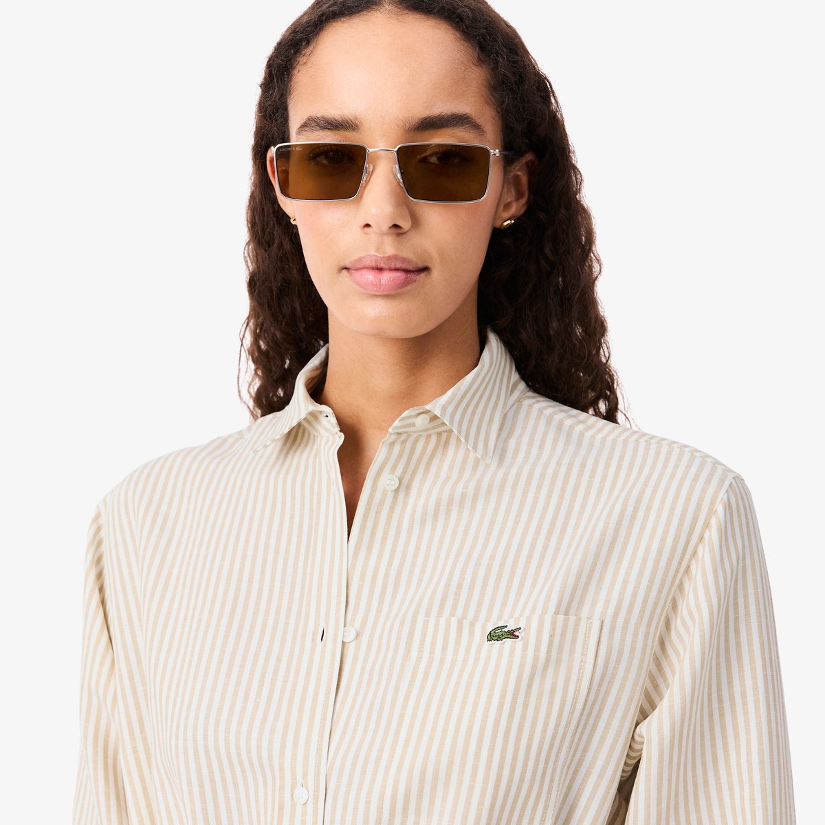 Robe chemise oversize lin mélangé beige-8gi, LACOSTE