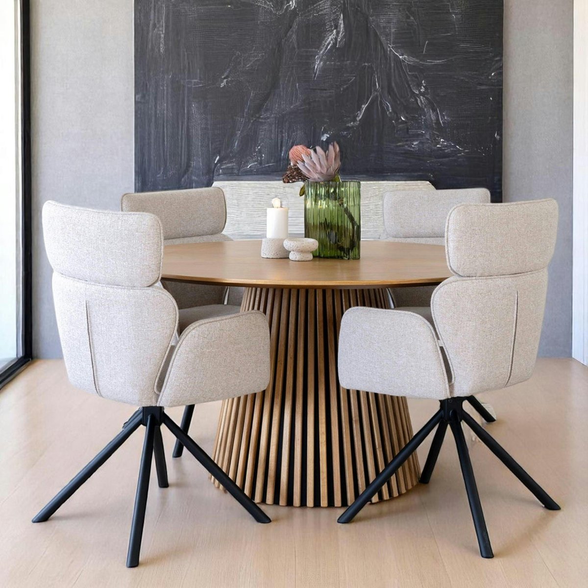 Table ronde moderne, pied baguette AMSTERDAM chêne clair (120 cm), PIER IMPORT
