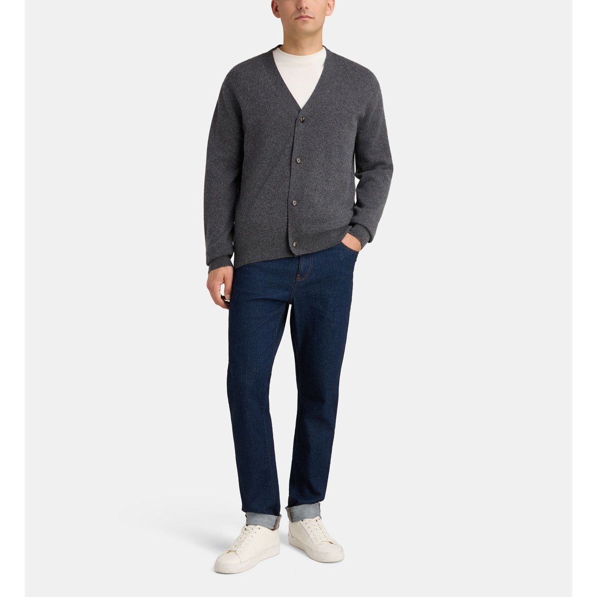 Cardigan droit cachcardi cachemire gris foncé, GALERIES LAFAYETTE