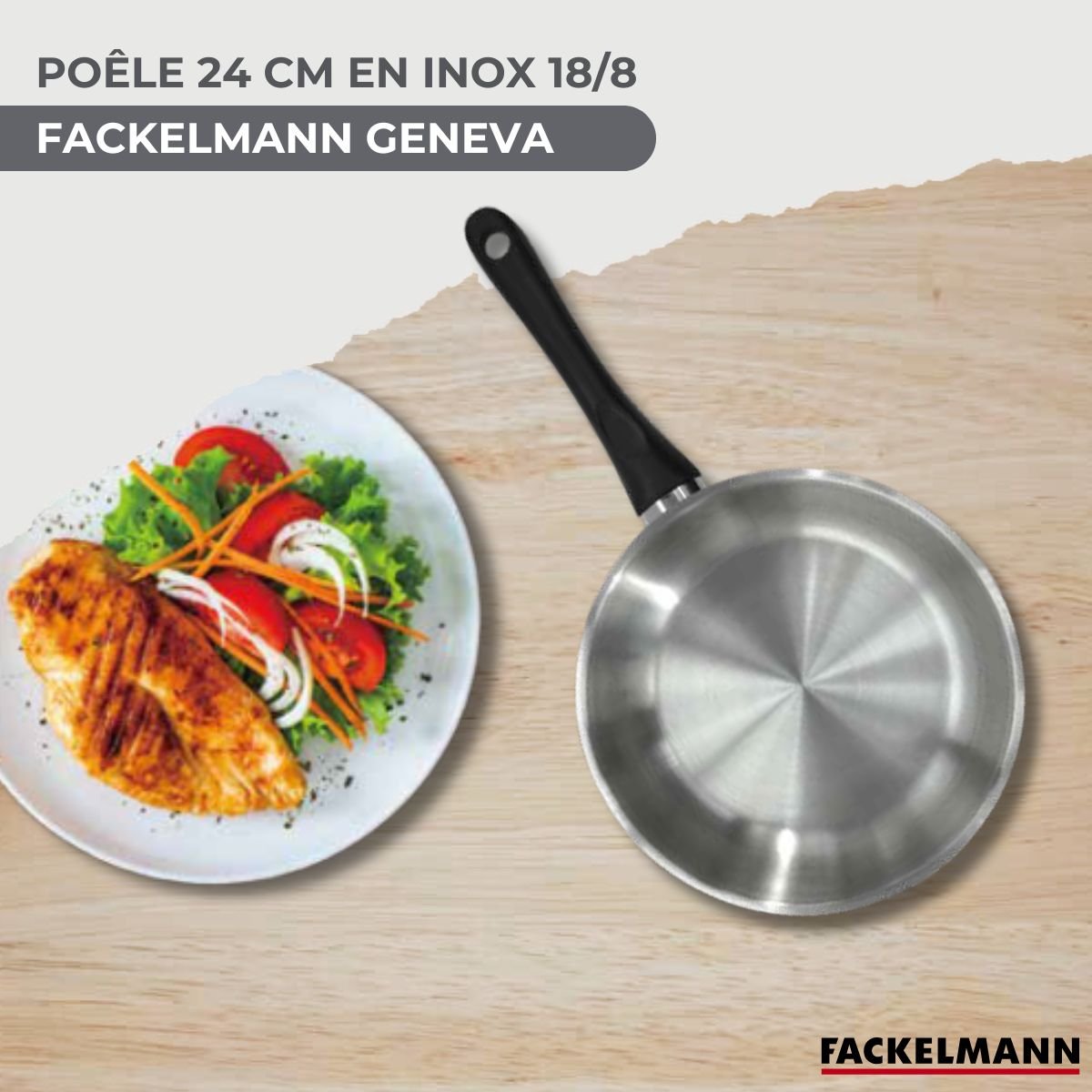 Set poêle 24 cm en inox et couvercle verre GENEVA inox|noir, FACKELMANN