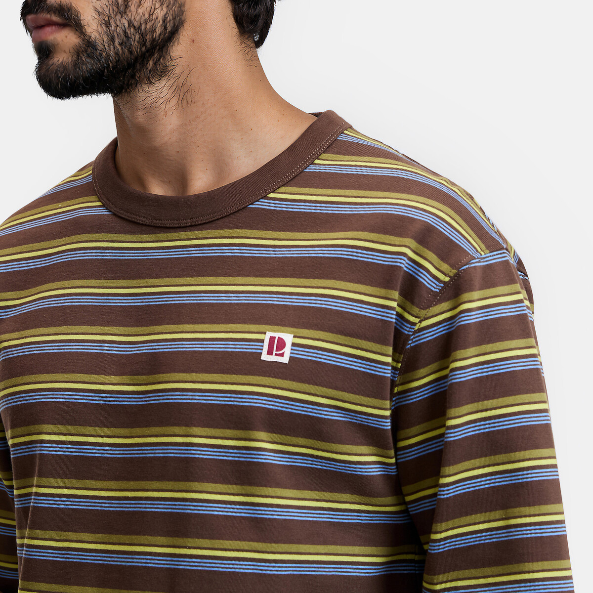 T-shirt col rond à manches longues rayé marron, LA REDOUTE COLLECTIONS