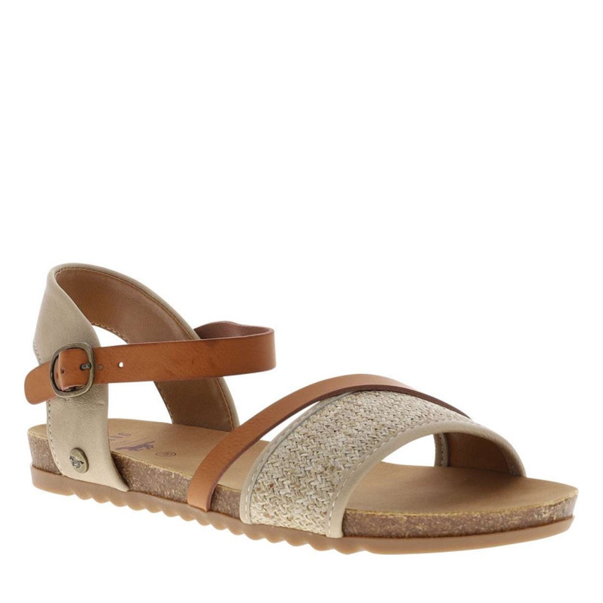 Sandales beiges à semelle plate et une fermeture à boucle à ardillon beige, MUSTANG