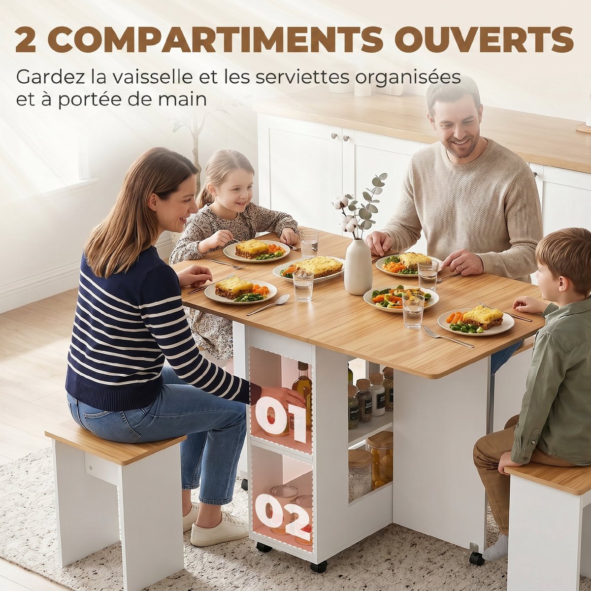Ensemble de table à manger Panneau de chêne et blanc, HOMCOM