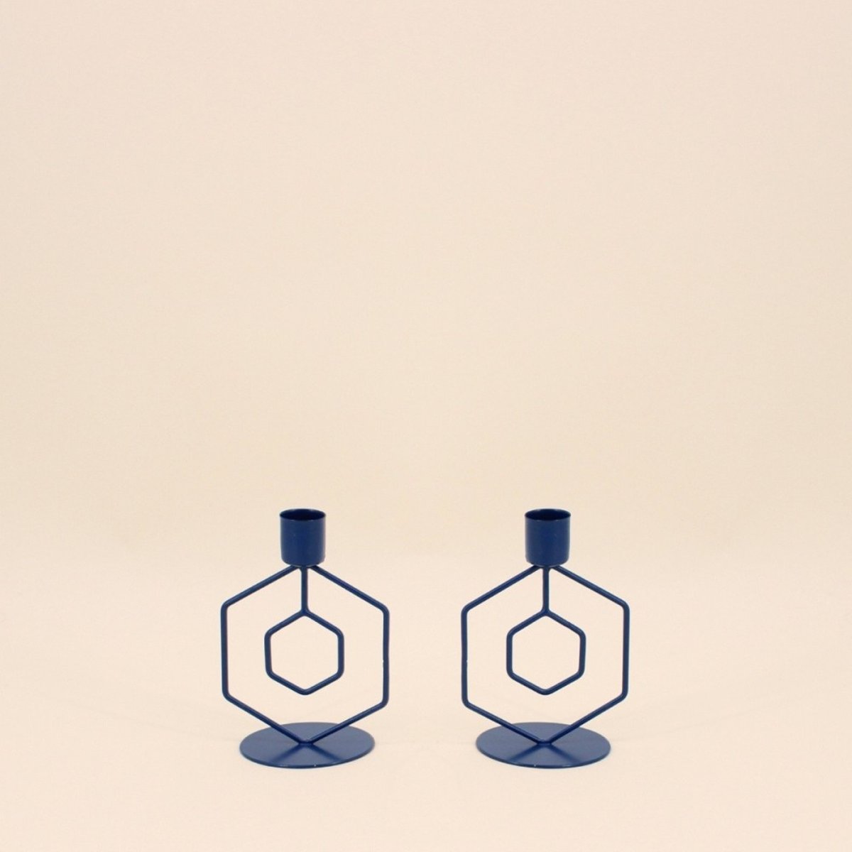 Lot de 2 bougeoirs en métal bleu, ORNAMI