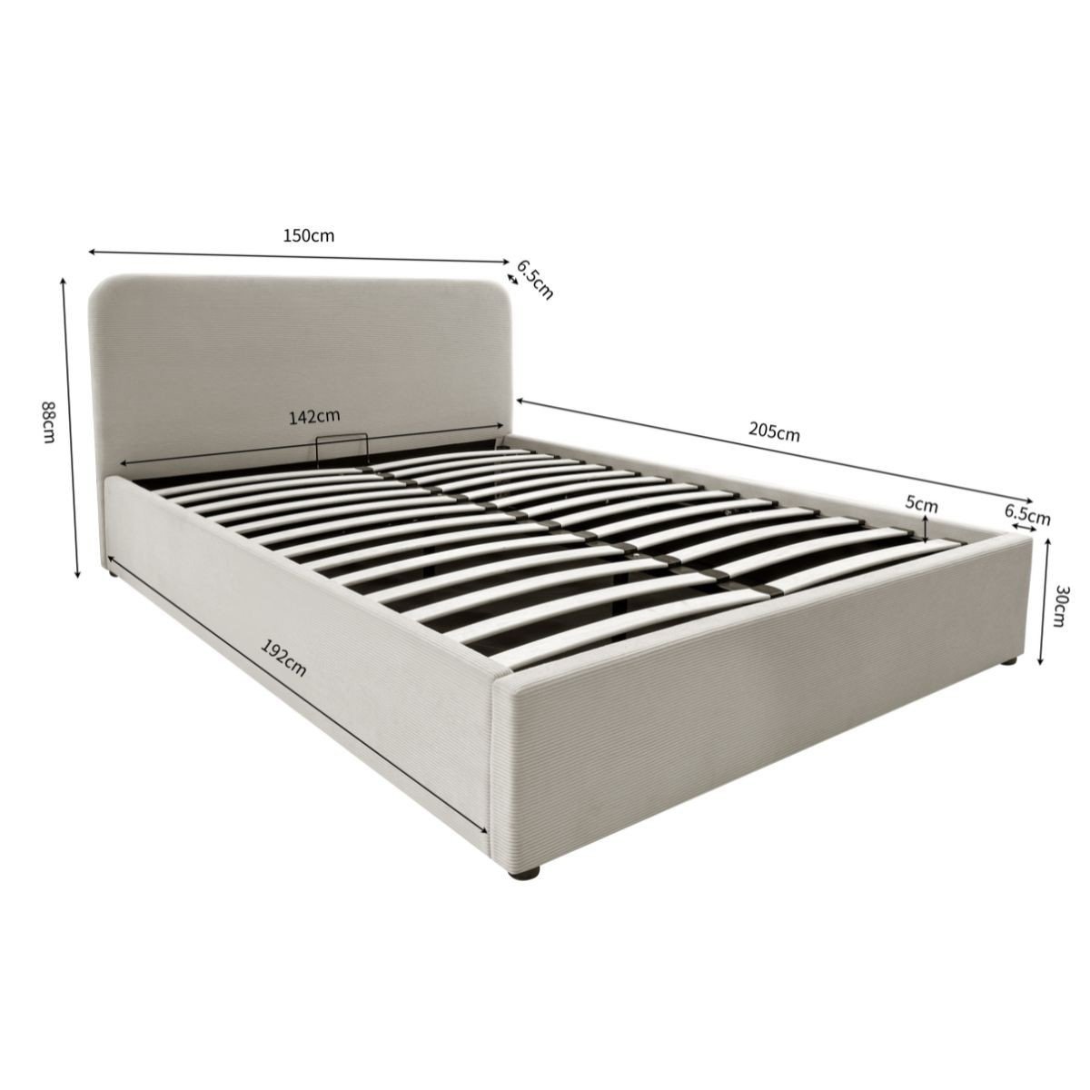 Lit coffre 140x190 cm en velours côtelé beige avec tête de lit et sommier - LIVY beige, CALICOSY
