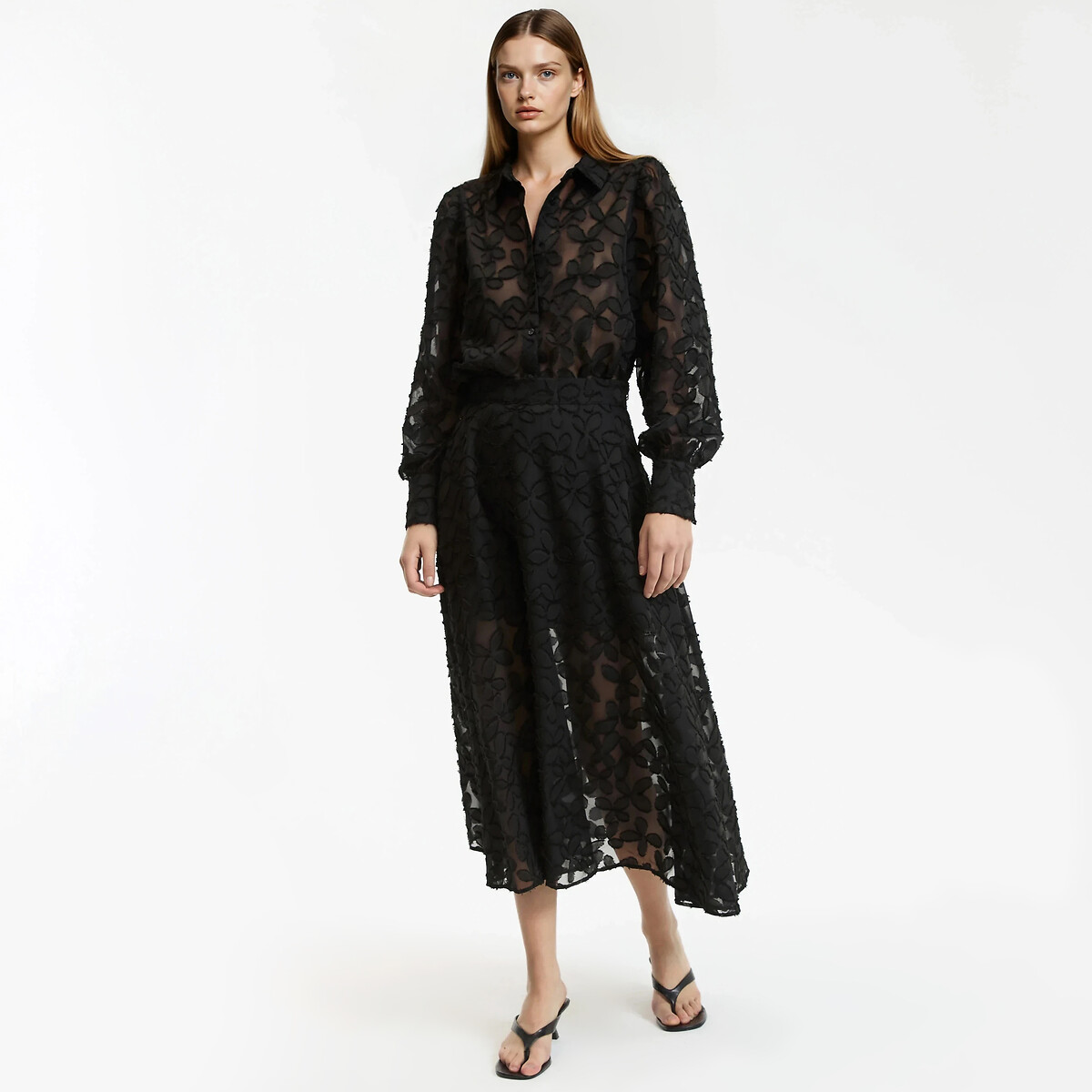 Full Maxi Skirt in Dévoré Voile black, LA REDOUTE COLLECTIONS