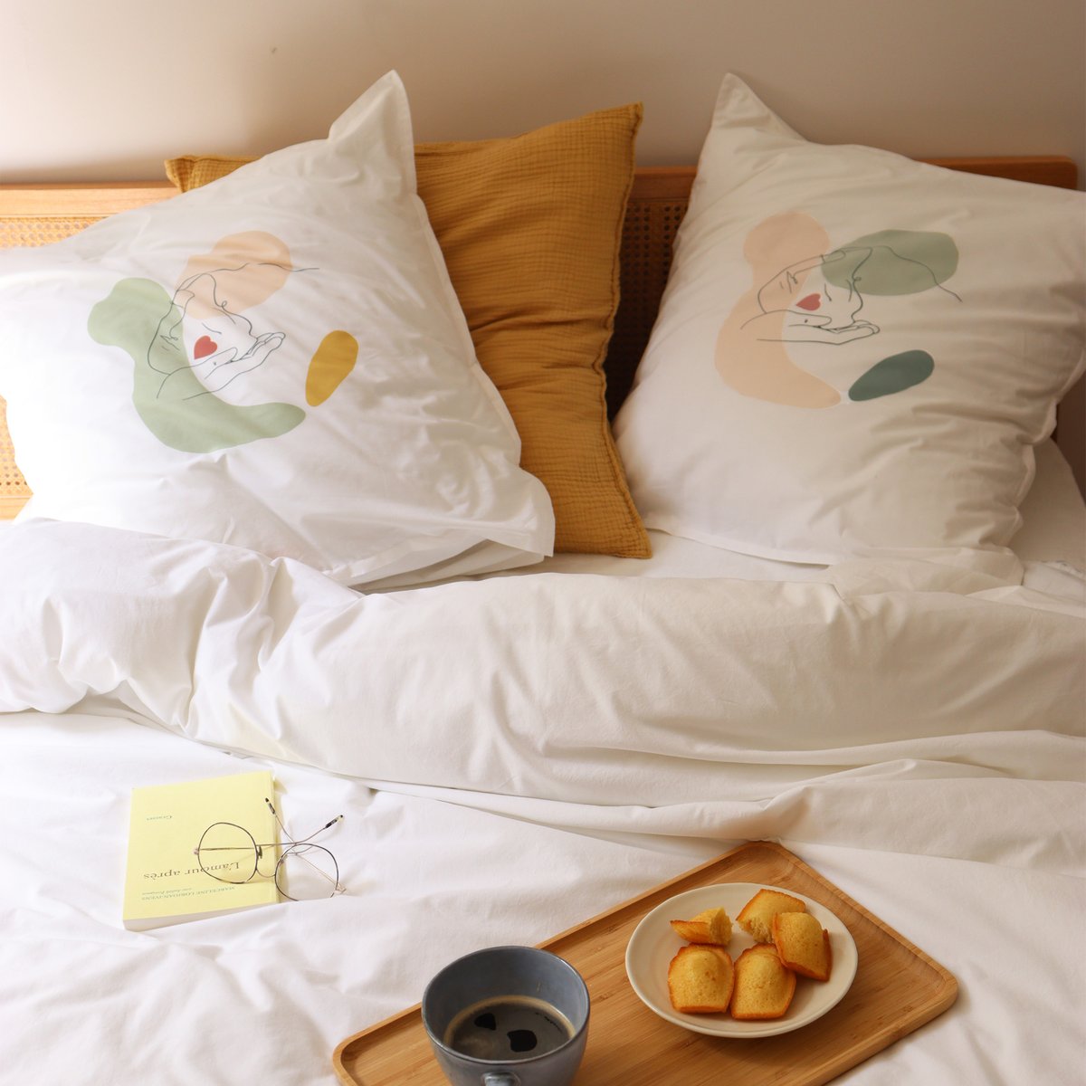 Parure de lit en percale de coton, RÊVES EN ROSE blanc, BLANC CERISE