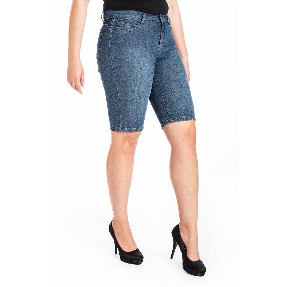 Bermuda denim avec ceinture élastiquée bleu, OBER