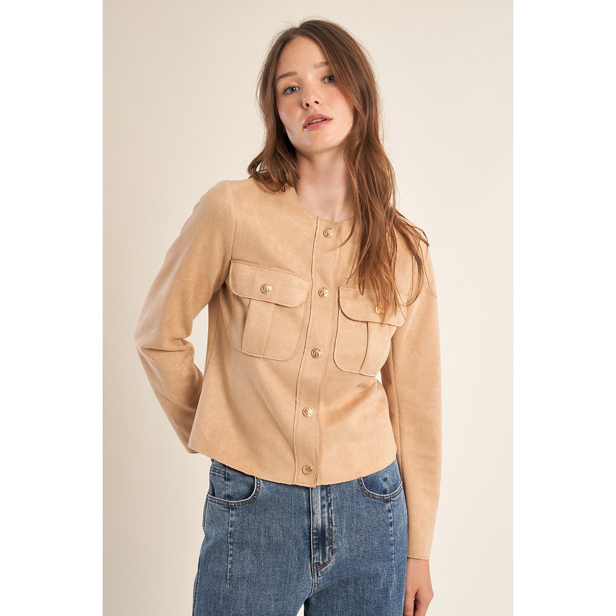 Veste courte en suédine beige, MOLLY BRACKEN